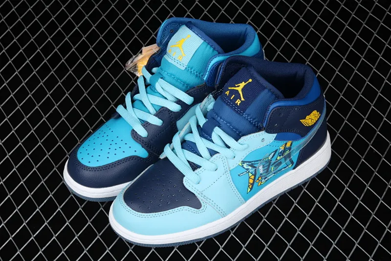 All categories Air Jordan Jordan series basketball shoes Air Jordan 1 Mid Air Jordan 1 Mid GS "FLY Blue" AJ1 Joe 1 Zhongbang "Ice Blue Mandarin Duck Oil Painting" BV7446-400